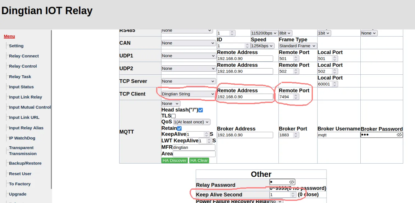 dSolar relay configure